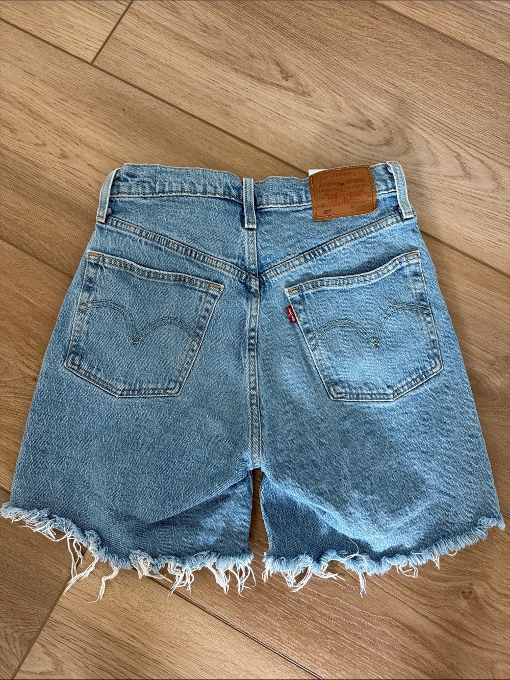Levi's Light Blue Frayed Hem Denim Shorts
